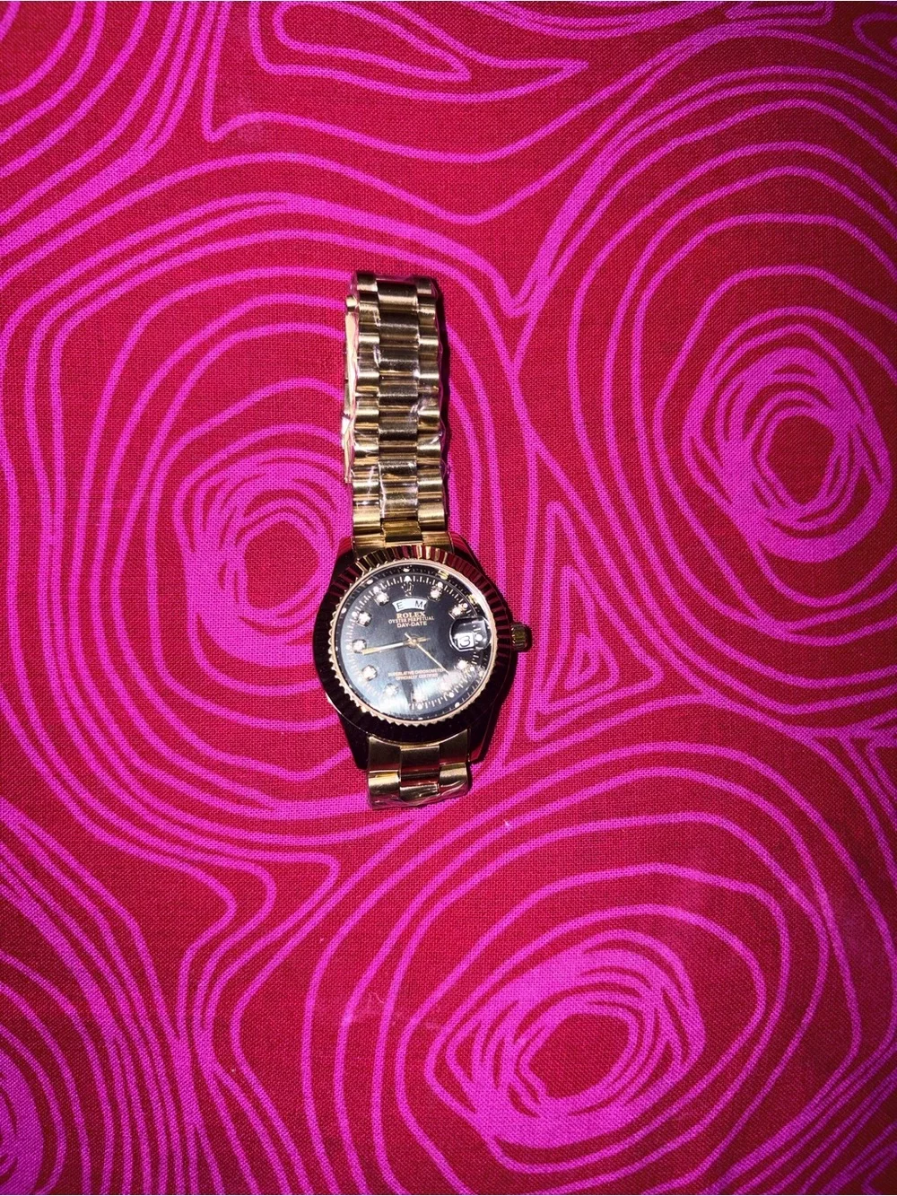 Gold Stainless Steel Ladies Watch with Black Dial